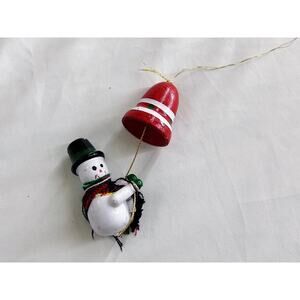 Retro Wooden Snowman Bell Ornament Hand Painted